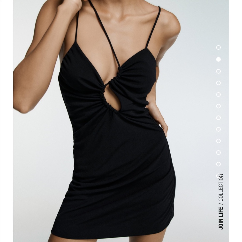 Zara Draped Asymmetrical Dress in Black Size S